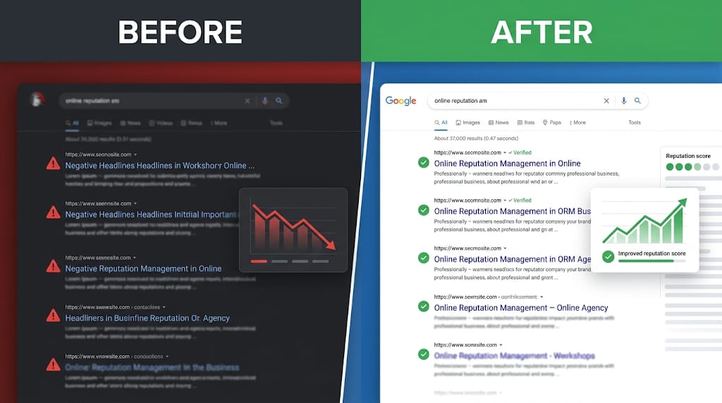 ORM Before and After — Google search results transformation